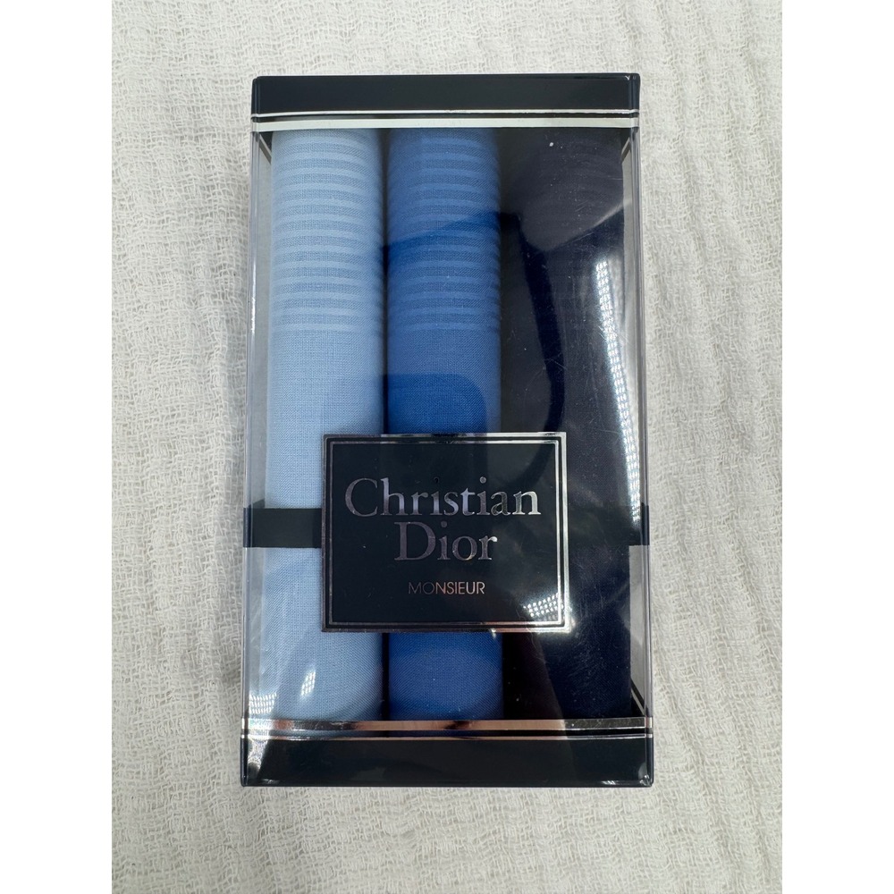 Christian Dior Handkerchiefs OS Blue Monsieur 3 Pack Cotton Vintage Set